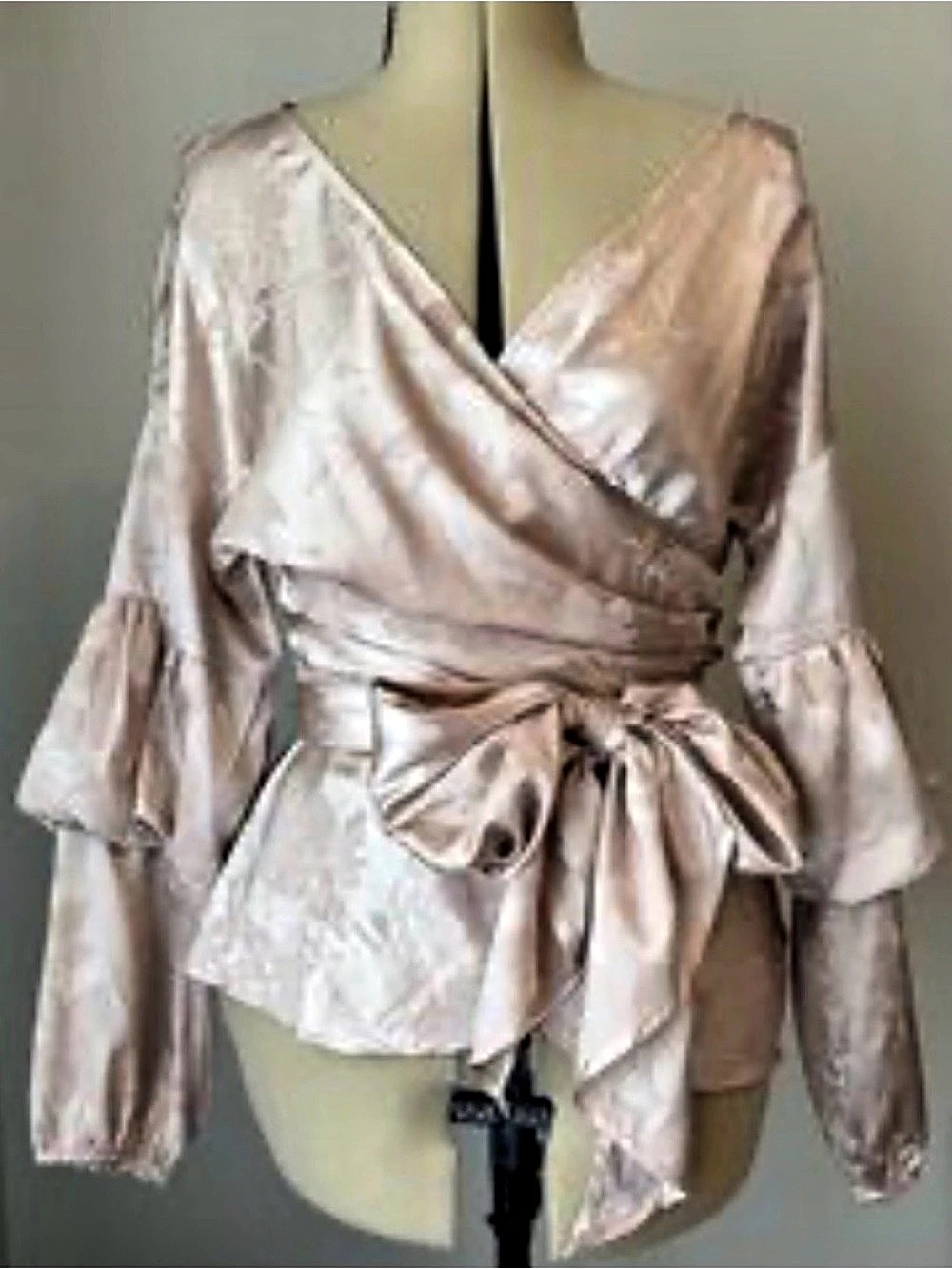 5/$25!! Wayf Champagne Satin-Style Wrap Blouse